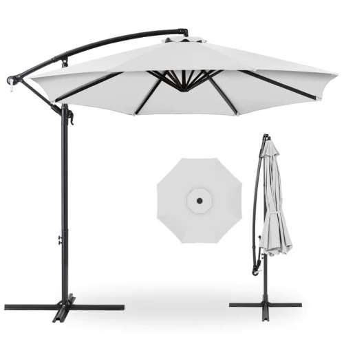 Solar LED Offset Hanging Patio Umbrella w/ Crank Tilt Adjustment - 10ft - Lot 5716