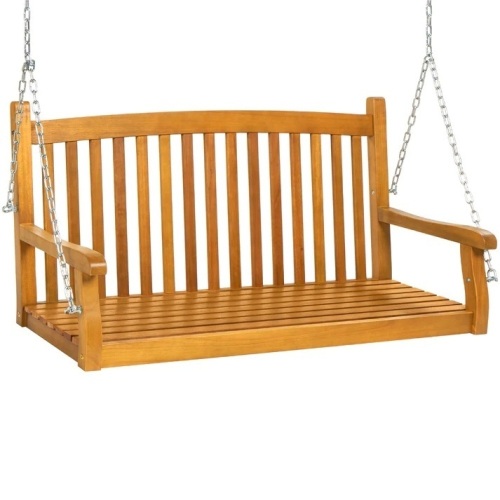 Wooden Curved Back Hanging Porch Swing Bench w/ Mounting Chains - 48in - Lot 5717