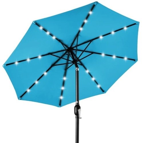 Solar LED Lighted Patio Umbrella w/ Tilt Adjustment, UV-Resistance - 10ft - Lot 5720