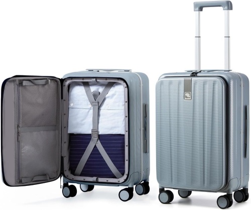 Hanke Carry On Luggage, Suitcase with Wheels & Front Opening, 20in Spinner Luggage Built in TSA Aluminum Frame PC Hardside Rolling Suitcases Travel Bag - Grey - Lot 5729