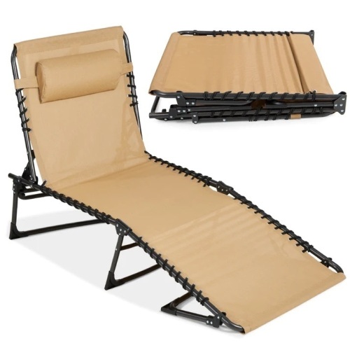 Portable Patio Chaise Lounge Chair Outdoor Recliner w/ Pillow - Lot 5739