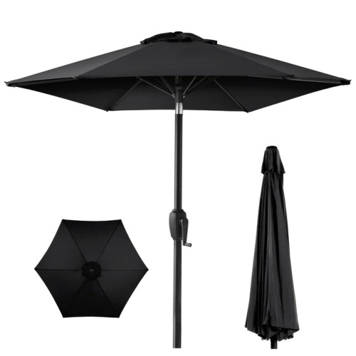 Outdoor Market Patio Umbrella w/ Push Button Tilt, Crank Lift - 7.5ft - Lot 5746