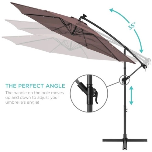 Solar LED Offset Hanging Patio Umbrella w/ Crank Tilt Adjustment - 10ft - Lot 5756