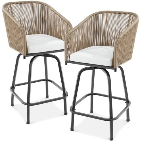 Set of 2 Woven Wicker Swivel Barstools w/ 360 Rotation, Steel Frame - Lot 5764