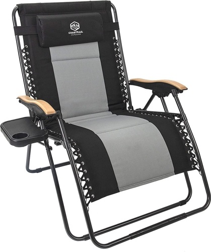 Coastrail Outdoor Zero Gravity Chair Wood Armrest XXL Camping Lounge Chair Patio Recliner Support 400lbs Padded Reclining Chair Folding Lawn Chair with Side Table - Lot 5785