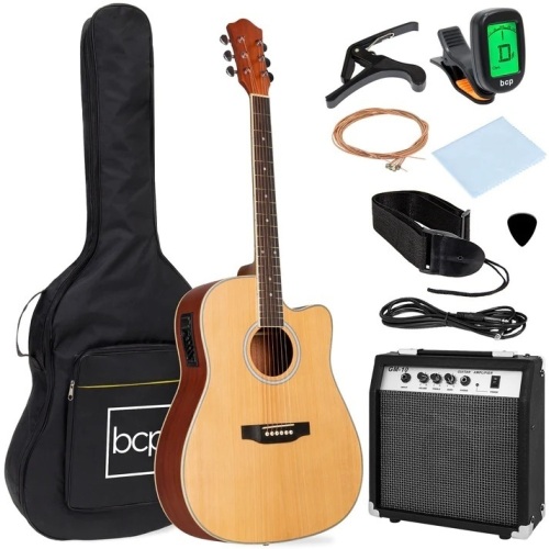 Beginner Acoustic Electric Cutaway Guitar Set w/ Case, Strap - 41in - Lot 5787