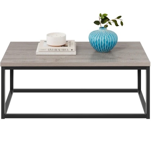 44in Modern Industrial Rectangular Wood Grain Coffee Table w/ Metal Frame - Lot 5834