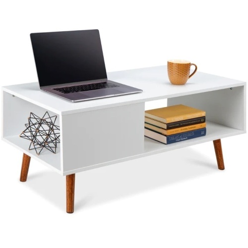 Wooden Mid-Century Modern Coffee Accent Table w/ Open Storage Shelf - Lot 5845