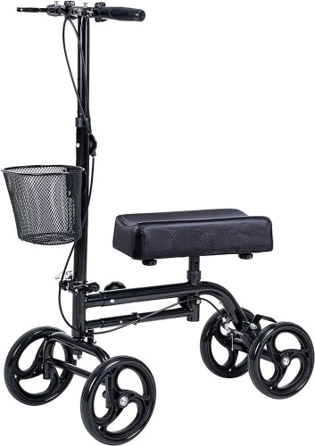 WINLOVE Black Steerable Knee Walker Roller Scooter with Basket Dual Braking System for Angle and Injured Foot Broken Economy Mobility - Lot 1530