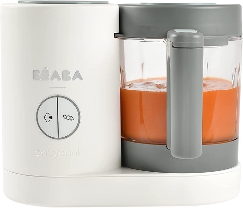 BEABA Babycook Neo, Glass Baby Food Maker, Glass Baby Food Processor, 4 in 1 Baby Food Steamer, Glass Baby Food Blender, Baby Essentials, Make Fresh Healthy Baby Food at Home, 5.5 Cups (Cloud) - Lot 5881