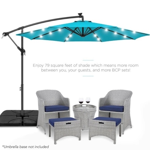 Solar LED Offset Hanging Patio Umbrella w/ Crank Tilt Adjustment - 10ft - Lot 5872
