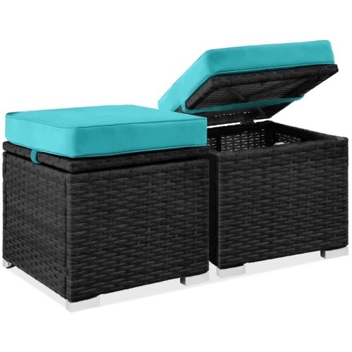 Set of 2 Wicker Ottomans, Multipurpose w/ Removable Cushions, Steel Frame - Lot 5886