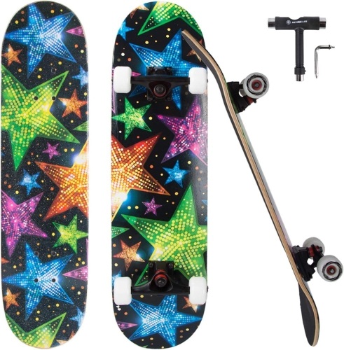 METROLLER Skateboards for Beginners,31 x 8 Complete Standard Skate Boards for Girls Boys, 7 Layer Canadian Maple Double Kick Concave Skateboard for Kids Youth Teens Adults - Lot 5889