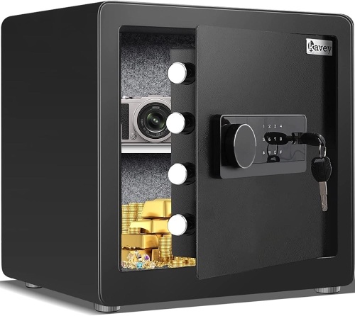 Kavey 1.6 Cub Safe Box, Home Safe with Digital Touch Screen Keypad and Sensitive Alarm System, Money Safe With Removable Shelf and LED Light, Small Safe for Money Jewelrys Documents Valuables - Lot 5891