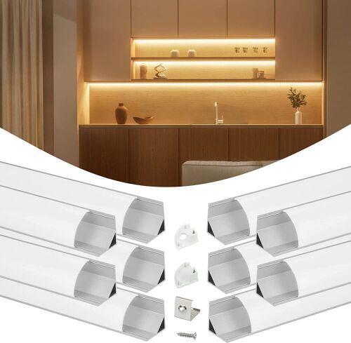 Muzata 10Pack 6.6FT/2M V-Shape LED Channel System with Milky White Cover, Aluminum Extrusion Profile Housing Track for 3528,5050,5630 Strip Tape Lights V1SW 2M WW,LV1 LW1 L2M  - Lot 401