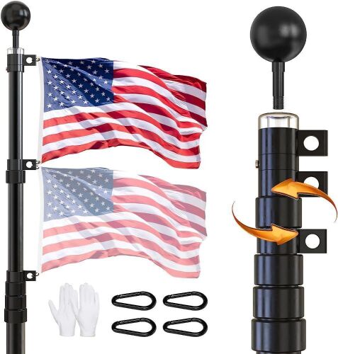 IIOPE 25FT Telescoping Black Flagpole Kit with 3x5 American Flag - Lot 560