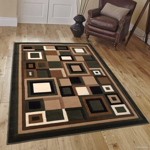 Allstar Sage Green Modern and Contemporary Machine Carved Rectangular Accent Rug with Ivory and Mocha Geometric Abstract Design 7' 9" x 10' 2" - Lot 627