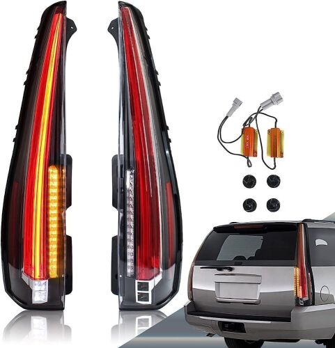VLAND Led Tail Lights Compatible with Chevy Tahoe Suburban GMC Yukon 2007-2014, Full Led Rear Lamp Assembly w/Yellow Turn Signal, 5 Pins with 5 Holes Red Clear  - Lot 157