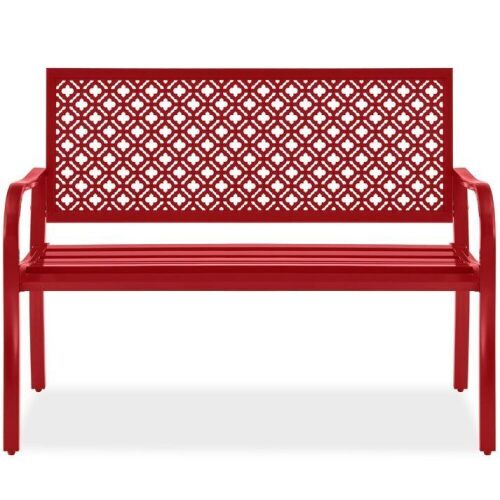 Indoor Outdoor Steel Bench w/ Geometric Backrest, Foot Levelers  - Lot 171