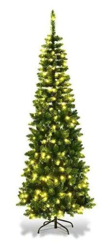 7.5 ft. Pre-Lit Hinged Artificial Pencil Christmas Tree with 350 Warm White Lights - Lot 325