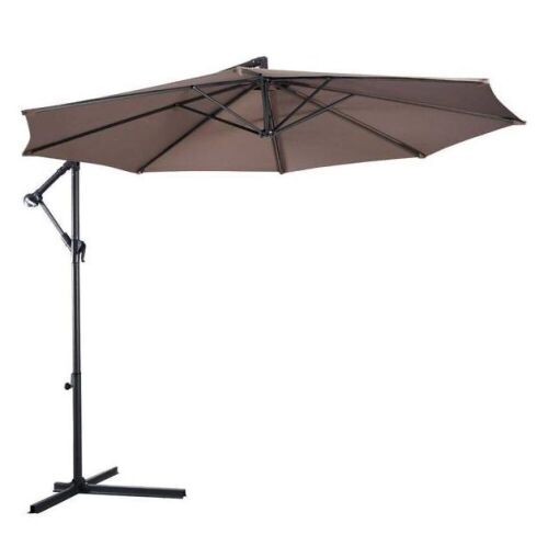 10 ft. Steel Cantilever Patio Outdoor Sunshade Hanging Umbrella without Weight Base in Tan - Lot 549