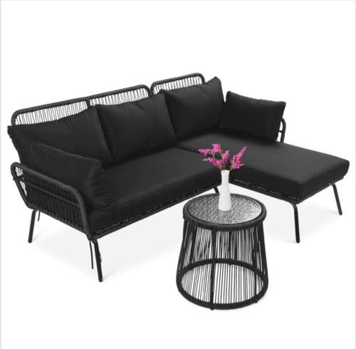 Rope Woven Sectional, L-Shape Sofa Set w/ Detachable Lounger, Table - Lot 72