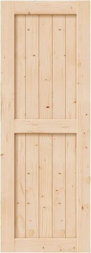 EaseLife 30in x 84in Sliding Barn Wood Door, Solid Natural Spruce Panelled Slab, H-Frame  - Lot 211