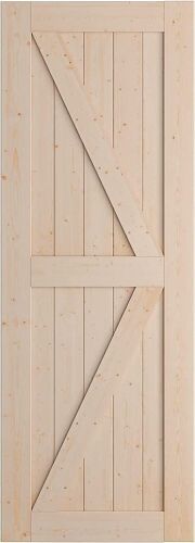 SmartStandard 30in x 80in Sliding Barn Wood Door, Unfinished Solid Spruce Wood Panelled Slab, Interior Single Door Only, Natural, K-Frame, Fit 5FT Rail  - Lot 205