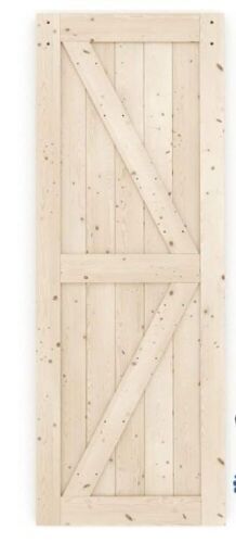ZEKOO 34in x 84in Classic Style Sliding Barn Door Slab, Solid Spruce Wood Unfinished, Pre-Drilled - Lot 183