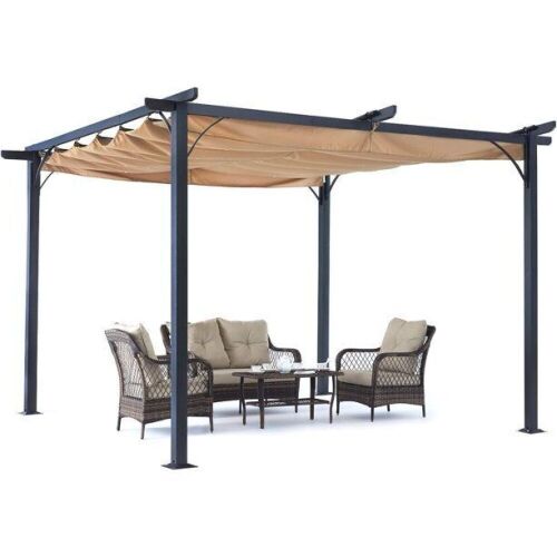ABCCANOPY 10x10 Outdoor Retractable Shade Patio Gazebo Pergola, Beige - Lot 108