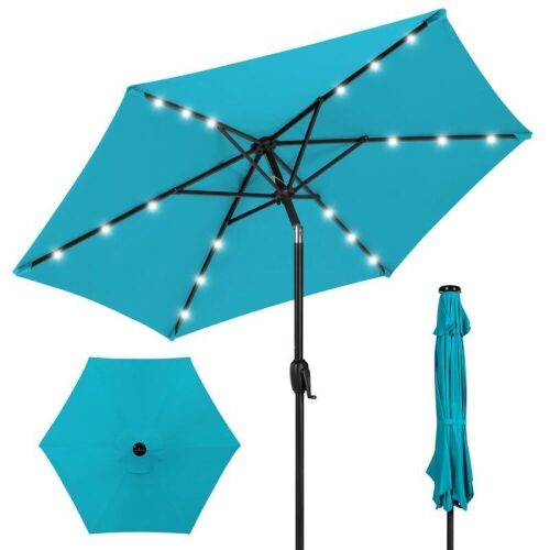 Outdoor Solar Patio Umbrella w/ Push Button Tilt, Crank Lift - 7.5ft  - Lot 264