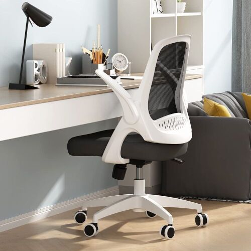Hbada Home Office Ergonomic Swivel Desk Chair with Flip Up Arms and Adjustable Height, White  - Lot 336
