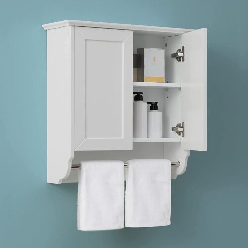 VANIRROR Wall Mounted Bathroom Cabinet with Buffering Hinge,Towel Bar, Adjustable Shelf - Lot 386