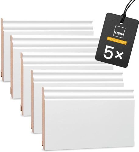KGM Baseboard Moulding Hamburg MDF, White Primed, 23/32 x 4.5", 5 Pcs - Lot 561