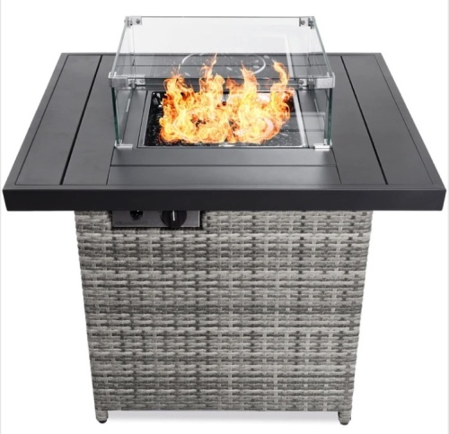 32in Fire Pit Table 50,000 BTU Wicker Propane, Does Not Include Glass Wind Guard - Lot 63