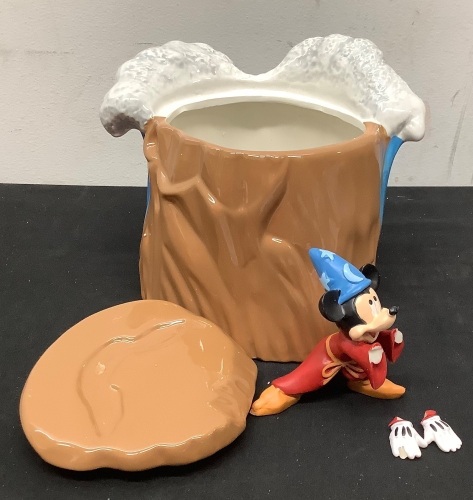 Disney Fantasia Mickey Mouse Ceramic Cookie JarHands are broken off, unglued from lid base. - Lot 272