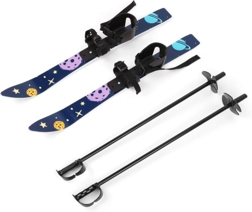 Odoland Kid's Beginner Snow Skis and Poles with Bindings, for Age 4 and Under - Lot 379