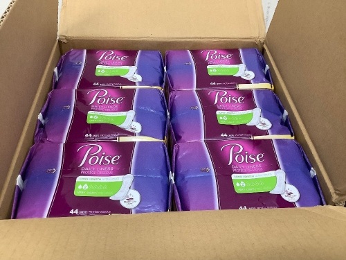 Case of (6) 44 Ct. Poise Long Length Very Light Panty Liners - Lot 480