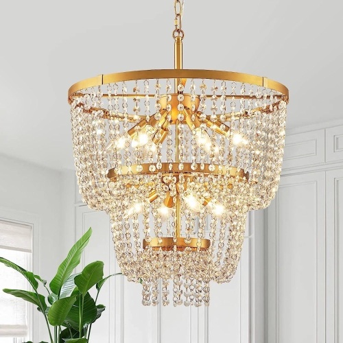 3-Tier 10-Light Crystal Dining Room Chandelier - Lot 18