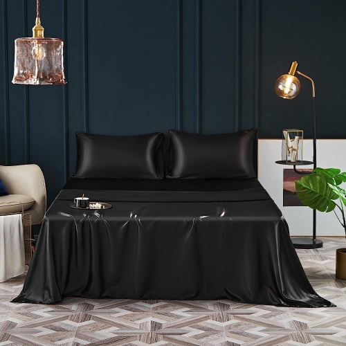 4 Pieces Queen Black Satin Sheets Set - Lot 176