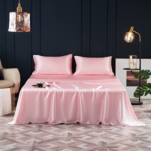 4 Pieces Queen Pink Satin Sheets Set - Lot 167