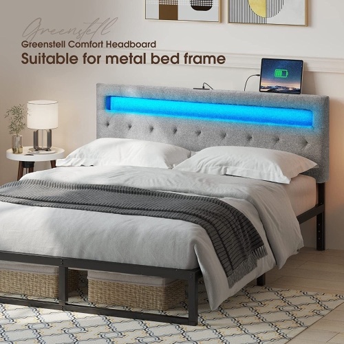 GREENSTELL Fabric LED Light Headboard, Queen Size - Lot 428