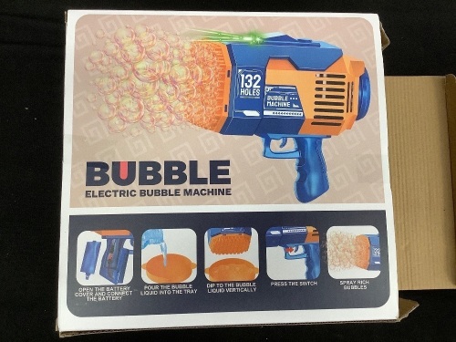 Electric Bubble Machine w/ 132 Holes, 12 Bottles Soap - Lot 105