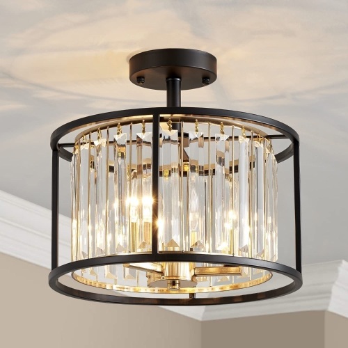 AGV LIGHTING CL005BB K9 Crystal Semi Flush Mount Ceiling Light Fixture - Lot 304