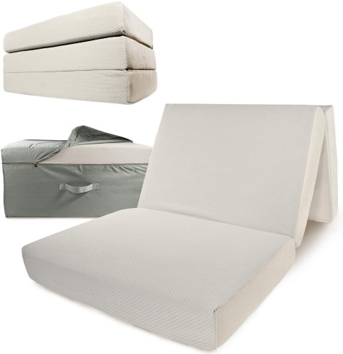 Twin Size Portable Mattress - Folding Memory Foam Guest Fold Up Bed w/Case | Tri-Fold (6 Inch) - Lot 509