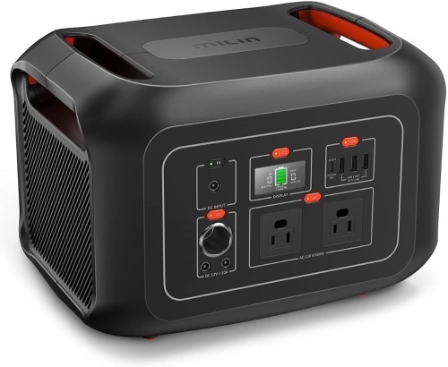 MILIN 600W Solar Power Generator with 2 110V Pure Sine Wave AC Outlets and PD 100W Quick Charge, Backup Lithium Battery - Lot 34