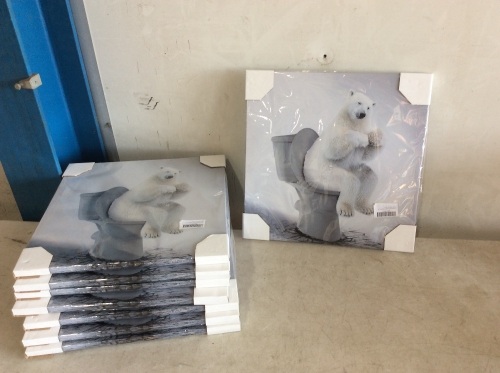 Lot of (8) New 16" x 16" Pooping Polar Bear Canvas Wall Pictures - Lot 861