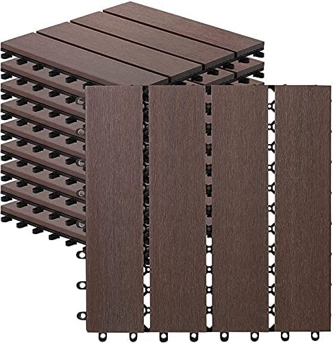 10 Count Interlocking Wood Plastic Composite Patio Deck Tiles Decking by CHR (Brazilian IPE) - Lot 1090