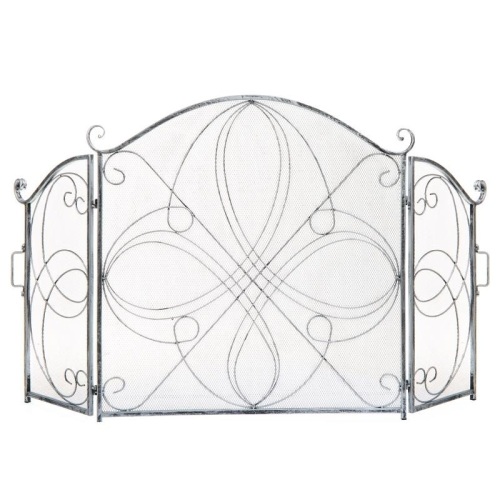 3-Panel Wrought Iron Metal Fireplace Screen Cover w/ Scroll Design - 55x33in - Lot 1140