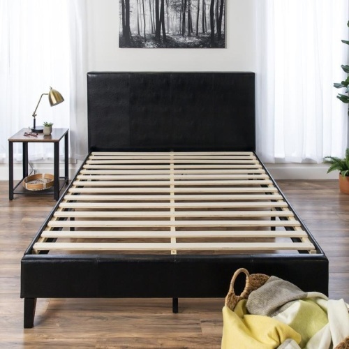 Modern Faux Leather Platform Bed Frame w/ Wooden Slats - Lot 331